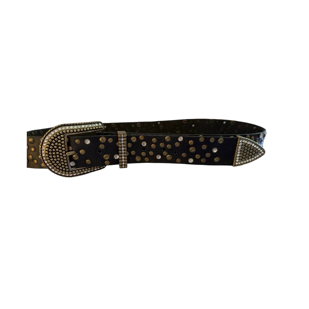 Arizona Black Leather Womens Belt Size S Western Rhinestone Studded Buckle Boho